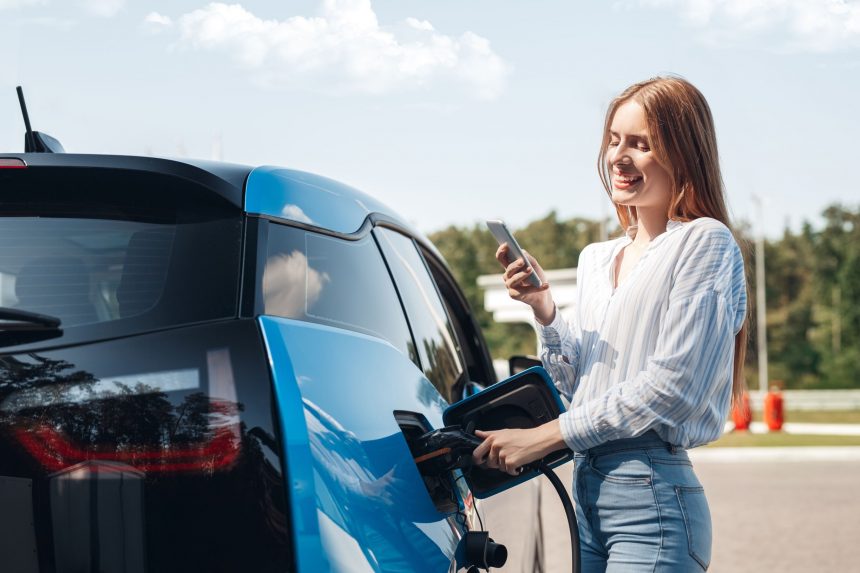 electric vehicle charging point installation being used